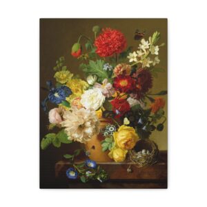 Flowers Still Life on a marble ledge by Jan Frans van Dael, Fully Restored, Canvas Gallery Wrapped